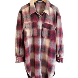 NEW Sweet Lovely By Jen, Long Button Up Plaid Shacket, Plus Size, 3X